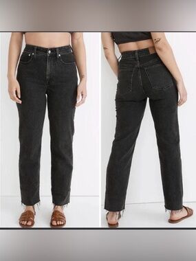 Madewell The Perfect Vintage Straight Leg Jeans Black Denim Raw Hem Size 28/6